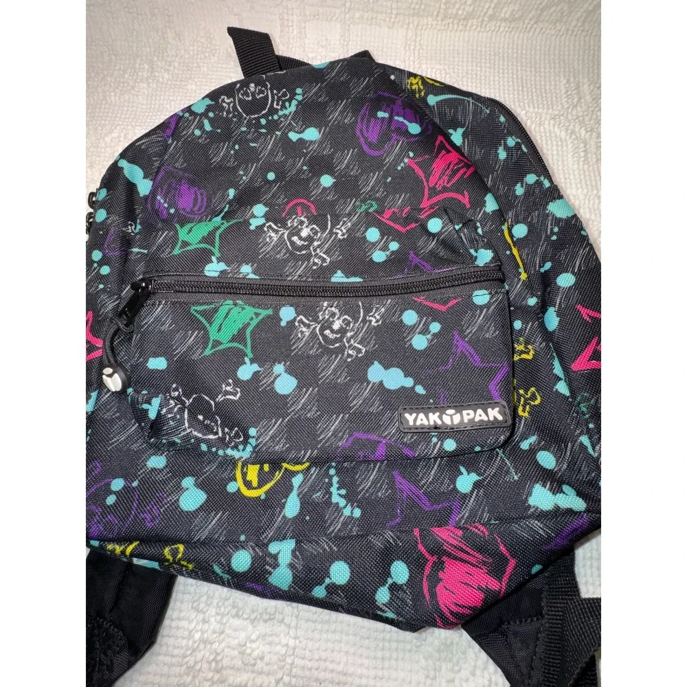 Yak‎ Pak Mini Backpack Graffiti Skull Print Black Neon Small Daypack Streetwear